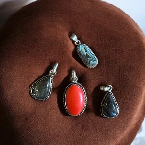 Elegant Silver and Red Pendant Set